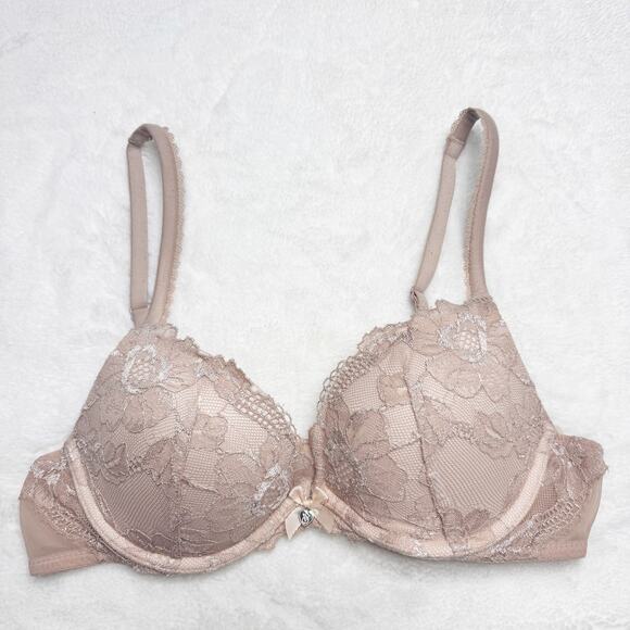 VICTORIA'S SECRET Neutral Lace Body by Victoria Mesh Sides Push-Up Bra 34B - Picture 2 of 9